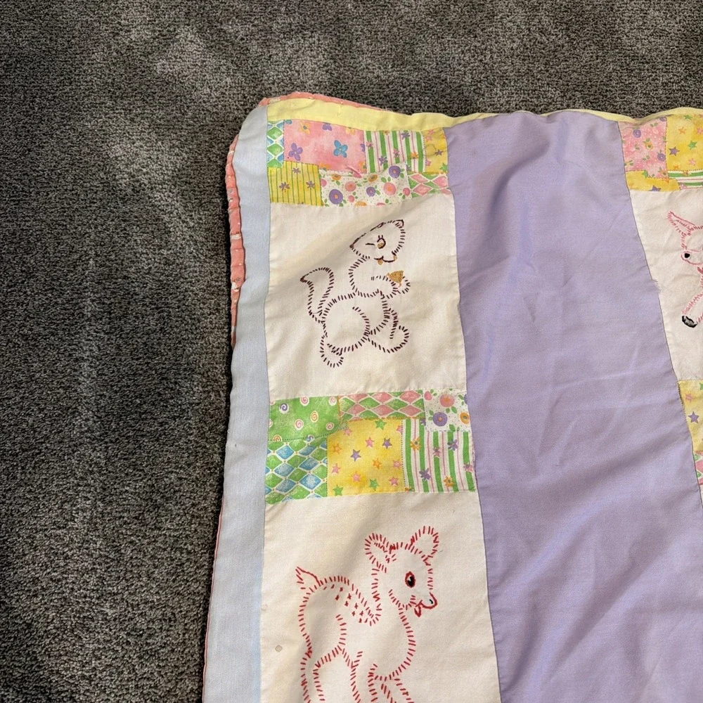 Vintage Handmade Embroidered‎ Baby Quilt